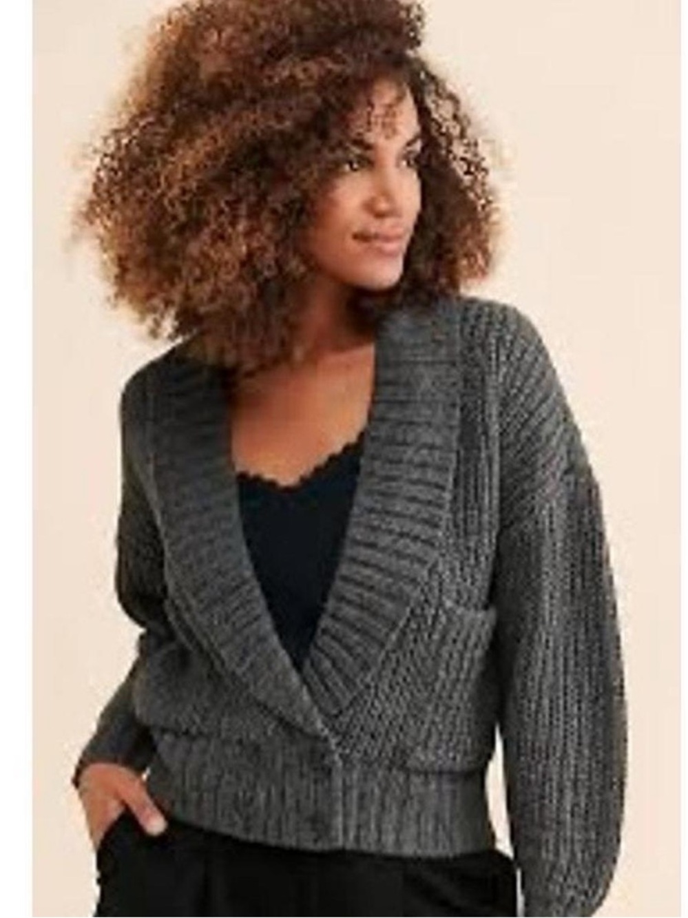 Anthropologie Charcoal Gray Shawl Collar Knit Sweater Cardigan